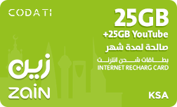 Zain Data (KSA) - 25 GB + 25 GB YouTube - 1 Month