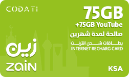 Zain Data (KSA) - 75 GB + 75 GB YouTube - 2 Months